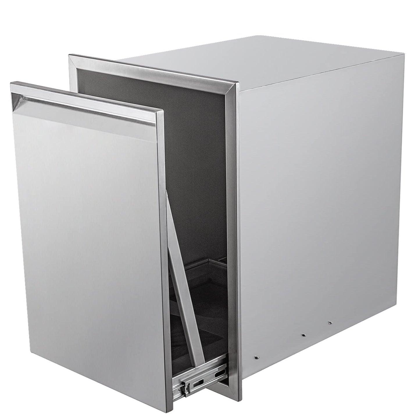 Pull-Out Double Trash Drawer Stainless Steel Outdoor Kitchen Trash Drawer Storage for Two 10 Gallon Commercial Wastebaskets…