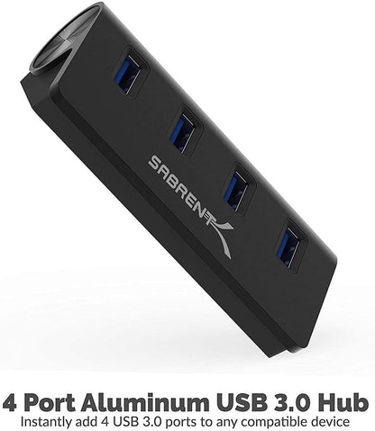 SABRENT 4-Port USB 3.0 Hub - Aluminum Design, Portable Data Hub with 2.5ft Cable for iMac, MacBook, PC - Black (HB-MC3B)