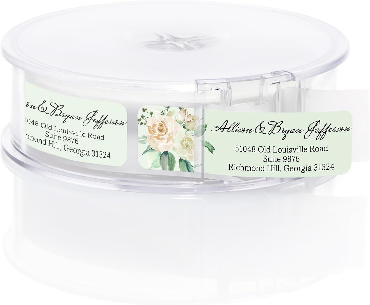 Green Watercolor Floral Rolled Address Labels / 500 Personalized Return Address Labels/Designer Address Stickers in Elegant Plastic Dispenser