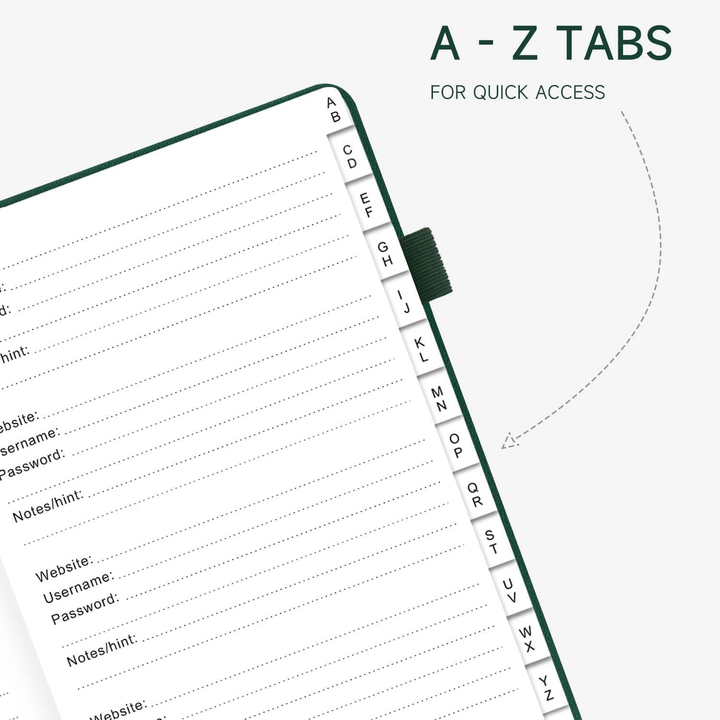 Password Book with Alphabetical Tabs – Hardcover Internet Address & Password Organizer – Password Keeper Notebook for Computer & Website – 7 x 10" Log-in Password Journal w/Thick Paper (Earth Green)