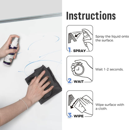 loukin Non-Toxic Whiteboard Cleaner, 8.5 fl oz Dry Erase Board Cleaner, Whiteboard Cleaning Spray with Cloths, Removes Stubborn Marks from Whiteboards (2-Pack)