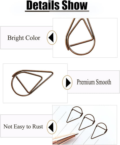 200 Pcs Teardrop Paper Clips Bulk,Stainless Steel Rust-Resistant Paperclips for Wedding Invitations, 3X Stronger Hold with Mirror Polish (Copper, 1inch)
