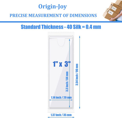 Origin-Joy 60 PCS Self Adhesive Index Card Pockets with Top Open, Clear Plastic Label Holder for Notes, Library and Business, Adhesive Label Pockets & Holder (1 x 3 inch)