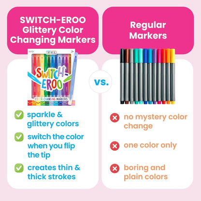 Ooly 12 Pack Sparkle Switch-eroo Color Changing Markers, Double Ended Chisel Tip Color Change Markers for Art Back to School Supplies, Drawing and Stationery Sets