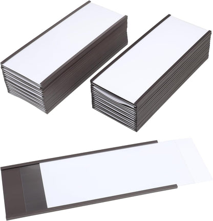 Eeoyu Magnetic Label Holders with Magnets Magnetic Data Card Holders with Clear Plastic Protectors for Metal Shelf, Whiteboard, Set of 30 (3 x 8 Inch)