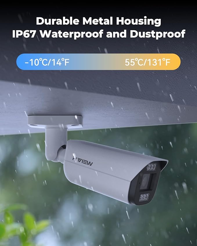 H.VIEW 4K 8MP 8CH POE NVR Security Camera System (16CH Expandable), 4 x 8MP PoE IP Bullet Cameras Outdoor Indoor, AI Human/Person/Face Detection, Two-Way Audio, 100ft IR Night Vision, 3TB HDD