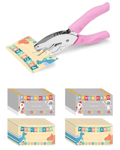 UCEC 200 Pieces Punch Cards for Classroom with Star Hole Puncher, Incentive Loyalty Reward Card with Handheld Single Punch Kit to Behavior for Business Home Classroom School Kids Students Teachers