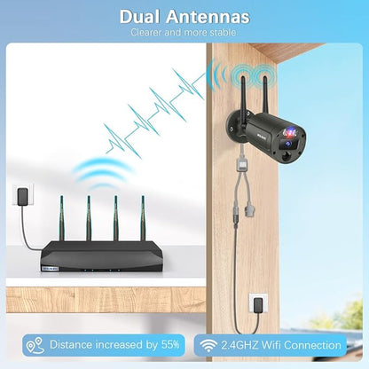 【90 Days Storage & 130° Wide Angle】 Outdoor Wireless Security Camera System, Wireless Cameras for Home Security, WiFi Video Surveillance DVR Kits