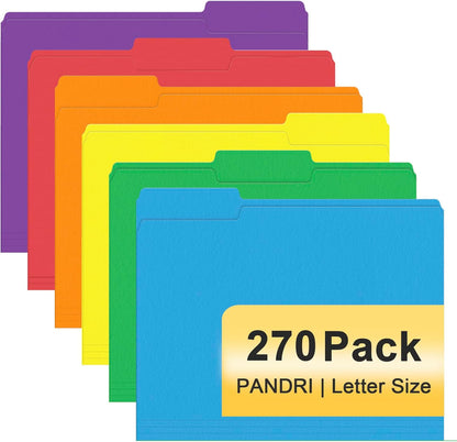 File Folder, PANDRI 270 Pack Colored File Folder, 1/3 Cut Tabs, Letter Size, Assorted 6 Colors Filing Folder for Office School Business