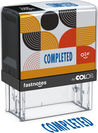 Fastnotes Completed Self-Inking Rubber Stamp by COLOP - Great for Office Documents, Notary, Warehouse, Accounting Paperwork, Business, and Legal Documentation - Blue Ink (Completed- Blue)