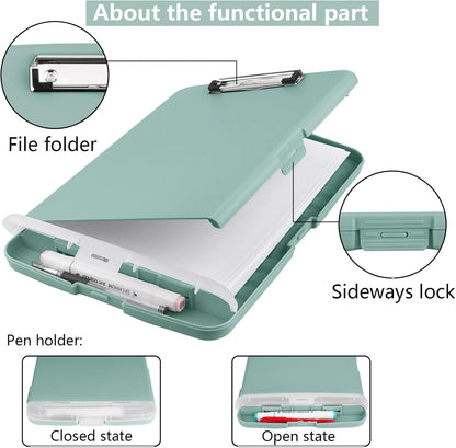 Clipboard with Storage,A4 Binder Nursing Clipboards with Pen Holder,Heavy Duty Storage Clipboard with Low Profile Clip, Clipboards Folder Side-Opening Clip Boards,Smooth Write Clip Board (Dark Green)