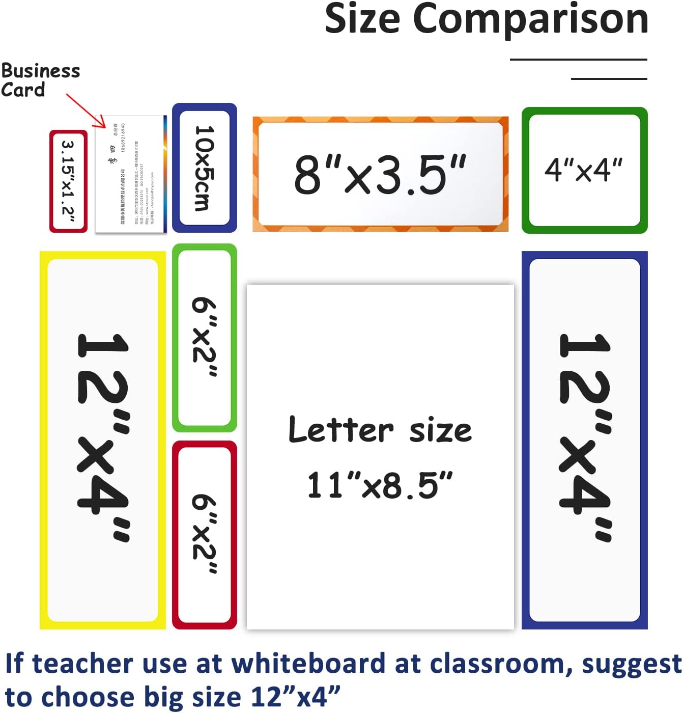 Magnetic Dry Erase Labels Larger 12"x 4", Big Dry Erase Magnetic Labels for Whiteboards, Fridge, School Classroom, Pack of 8