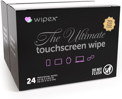 Wipex Ultimate Car Screen Cleaner - 48ct Auto Screen Wipes, Streak-Free & Residue-Free, Plant-Based Black Cloth for Interior, Mirrors & Dashboard, 24ct Individually Wrapped (Pack of 2)