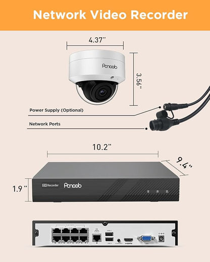 PoE Security Camera System, 6X Wired 5MP IK10 Vandal-Proof PoE Dome Cameras Outdoor with Person Detection, 100ft IR Night Vision, Remote Access, 4K 8 Channel NVR 2TB HDD, PD54A0608-5M2