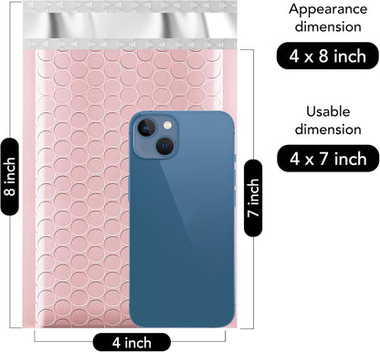 Fuxury Small Bubble Mailers 4x8" 100 Pack Light Pink Bubble Mailer Usable Size 4x7" Self Seal Padded Envelopes Mother's Day Gifts Mailing Envelopes Bubble Padded for Shipping