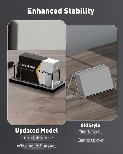 Uniclife 2 Pack Acrylic Business Card Holder for Desk 1 Slot Clear Horizontal Business Card Stand for Men & Women Desktop Name Card Display Stand Card Organizer for Office Exhibition, 60 Card Capacity