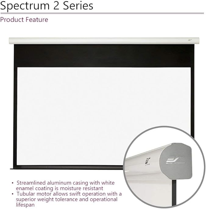 Elite Screens Spectrum2, 110-inch 16:9, 12-inch Drop, Electric Motorized Drop Down Projection Projector Screen, SPM110H-E12, MaxWhite FG / White Housing