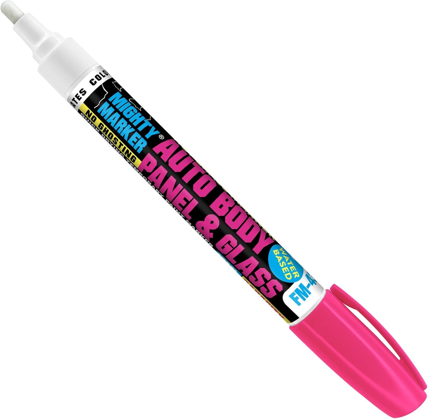 FM-43 Auto Body and Glass Paint Marker, No-Ghost, Highly Water-Resistant, 2.3mm Bullet Tip, Valve Action, 6 Bonus Reversible Tips, Made in USA - Fl. Pink 6 Pack