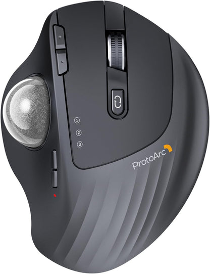 ProtoArc Wireless Trackball Mouse, EM01 NL Ergonomic Bluetooth Rollerball Thumb Rechargeable Computer Laptop Mouse, Adjustable Angle & 3 Device Connection for PC, Mac, Windows-Silver Ball