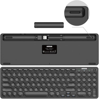 Arteck 2.4G USB Wireless Keyboard and Mouse Combo Ultra Slim Compact Keyboard and Ergonomic Mouse for Computer Desktop PC Laptop and Windows 11/10/8/7 Build in USB-C Rechargeable Battery