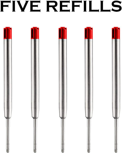 HeTaoCat Red Ink Refill Pack of 5, Replaceable Ballpoint Pen Refills, Medium Point Metal Refil (Red)