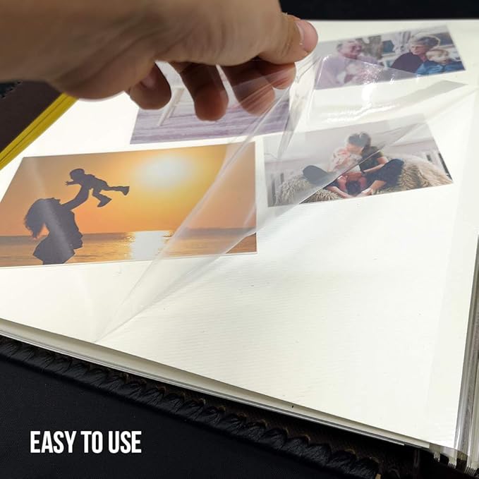 Photo Album Self Adhesive Pages, Huge Magnetic Self-Stick Picture Album with Leather Vintage Inspired Cover, Hand Made DIY Albums Holds 3X5, 4X6, 5X7, 6X8, 8X10, 10X12 Photos (Brown 80 Pages)
