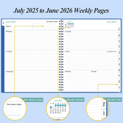2025-2026 Planner - Academic Planner 2025-2026 from July 2025 to June 2026 with 12 Monthly Tabs, Flexible Cover, Inner Pocket, 8.5" x 11", Blue