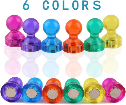 24 Pack Magnets Whiteboard Push Pins,6 Assorted Color Fridge Magnetic Pushpins,Refrigerator Magnet Push Pin,for Home,Office,School,Map,Calender