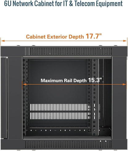 Tecmojo 6U Wall Mount Rack Cabinet, Heavy-Duty 176 Lbs High Load Capacity, 19” Enclosed Server Network Rack with Mesh Door, 17.7” Deep – Elite Collection