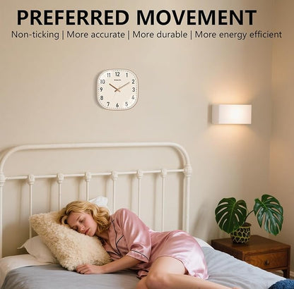 Small Wall Clock, 8 Inch Silent Non Ticking Battery Operated Clock, Square Analog Decorative Wall Clocks for Bedroom Living Room Office Home Gym Porch Decor Indoor Outdoor Clocks, Rose Gold