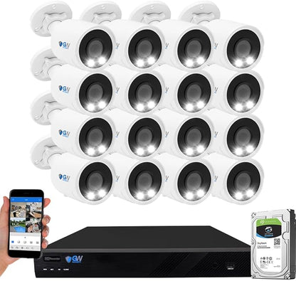 GW 4K Outdoor/Indoor Face Recognition/Human/Vehicle Detection AI Security Camera System, 16 Channel 12MP PoE NVR, 16 x 4K UltraHD Smart AI IP Microphone Bullet Camera, 24-7 Video & Audio Recording