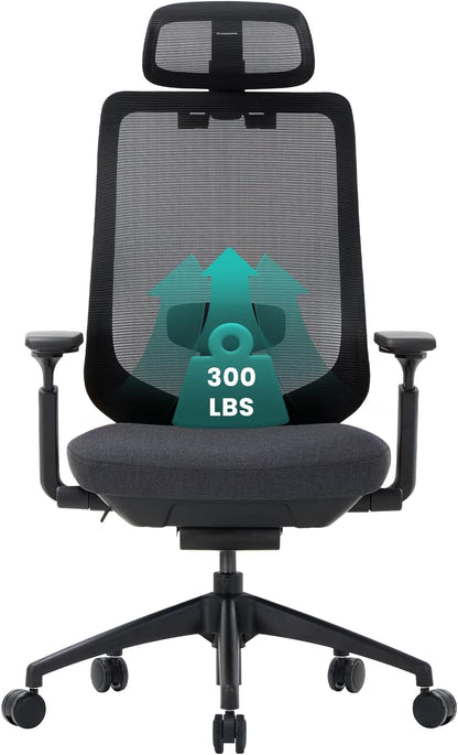 COLAMY Ergonomic Mesh Office Chair,High Back Computer Executive Desk Chair,Lumbar Support with Adjustable Headrest and 4D Arms, Slide Seat, Tilt Lock-Black
