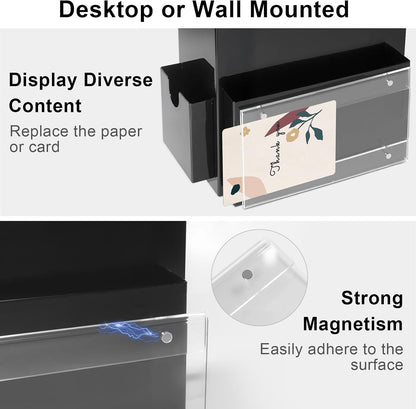 Suggestion Box with Magnetic Sign Holder, Metal Donation Boxes with Lock and Slot, Prayer Drop Ballot Raffle Tip Jars Wall Mounted Box for Fundraising Churches Offices School Black