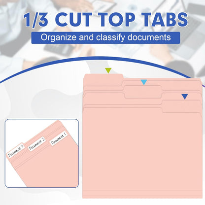File Folder, HERKKA 120 Pack 1/3 Cut Tab File Folders, File Folders Great for Organizing and Filing, Letter Size, Pink