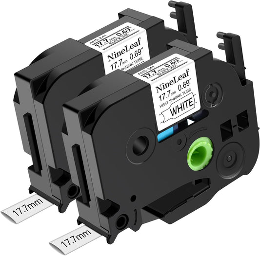 NineLeaf 2 Pack Compatible for ptouch HSe-241 HSe241 HS-241 HS241 AHS-241 White 17.7mm 3/4 inch 0.69'' Heat Shrink Tubes for PT-E300 PT-E500 PT-P700 PT-P710BT PT-P750W Label Maker Tapes