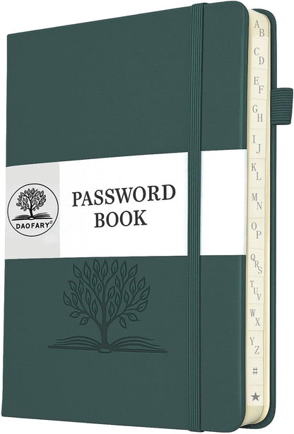DAOFARY Password Book with Alphabetical Tabs - Small Password Keeper Book (5.6 * 4.3 in) with Inner Pocket, Hardcover Password Keeper Notebook for Log Internet Website Information (Lake Blue)