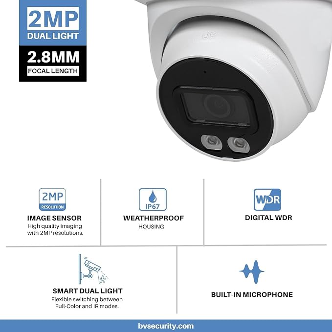 R-Tech 2MP Smart Dual Light HDCVI Fixed-Focal Eyeball Camera, Full-Color Night Vision - 4 Pack