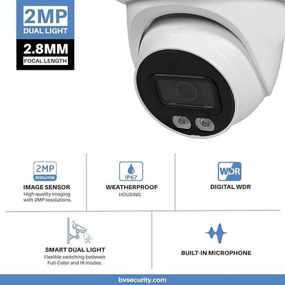 R-Tech 2MP Smart Dual Light HDCVI Fixed-Focal Eyeball Camera, Full-Color Night Vision - 4 Pack