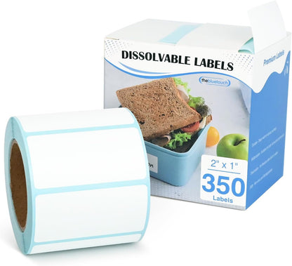 350 Blank Dissolvable Labels 1x2 Inch, White Washable Dissolvable Food Labels for Storage Containers, Canning, Jar, Bin (1 Roll - 350 Stickers)