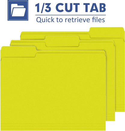 File Folder, PANDRI 120 Pack File Folder, 1/3 Cut Tab, Letter Size, Filing Folder for Office School Business, Yellow