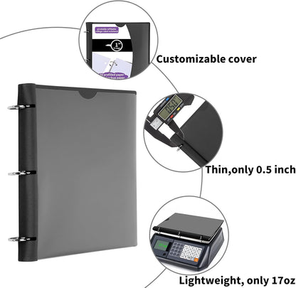 2 Pcs Pivotable Refillable Notebook, Upgraded 1 Inch 3 Ring Notebook Binder, 100 College Ruled Paper, 5 Subject Notebook with Dividers and Folder Pockets, Tabs- Black