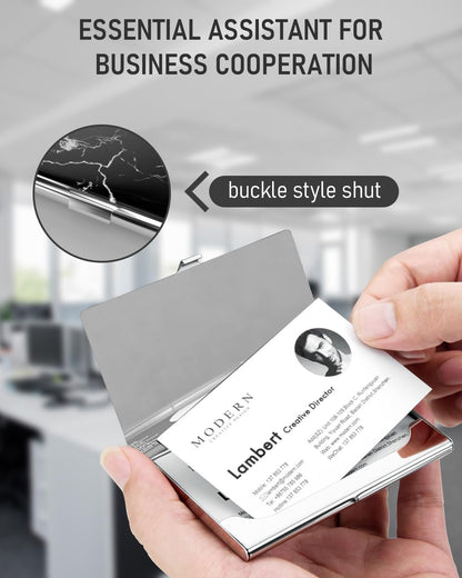 Business Card Metal Slim Organizer, Professional Stainless Steel Square Pocket Wallet for Office Workers, Compact and Portable for Pockets (Black Marble