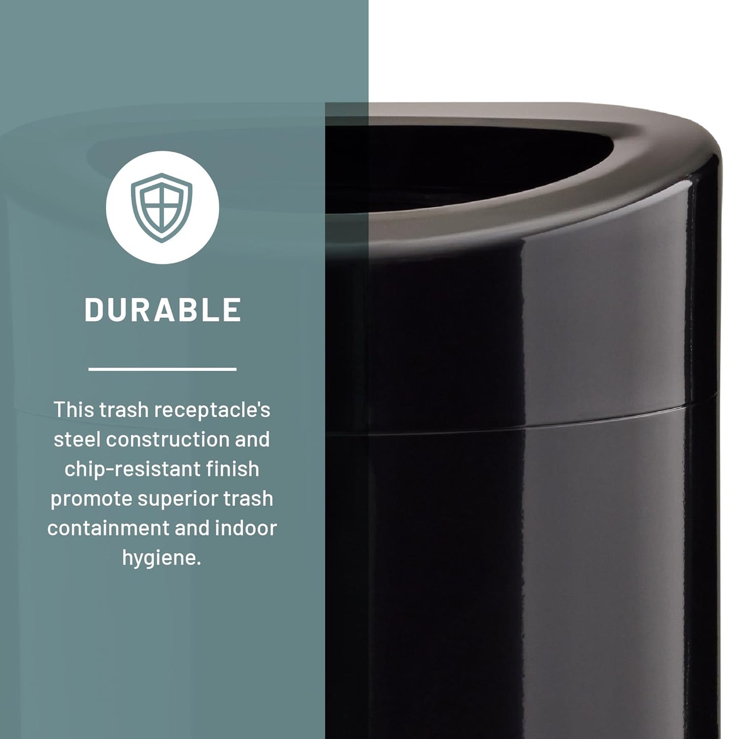 Safco Open Top Trash Can, 14 Gallon Stainless Steel, Modern Garbage Can for Indoor Use, Black