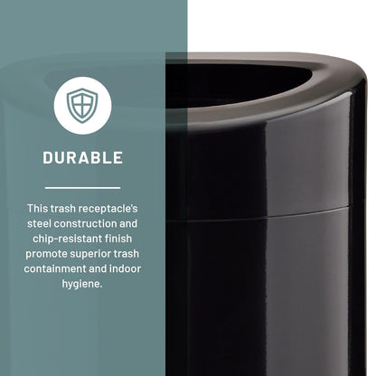 Safco Open Top Trash Can, 14 Gallon Stainless Steel, Modern Garbage Can for Indoor Use, Black