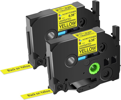 2 Pack Compatible for Ptouch TZe-621 TZ-621 Label Maker Tape TZe621 TZ621 Black on Yellow 9mm 0.35 Inch Laminated TZe TZ Label Tape for PT-H110 PT-9700PC PT-1880 PT-1230PC PT-1280
