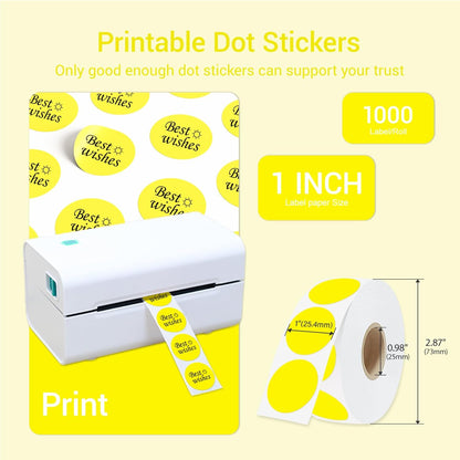 1 Inch Circle Dot Stickers 1000 PCS Color Coding Thermal Labels Dots Writable Printable Small Round Stickers for Office, Classroom, Inventory, Garage, Organizing Storage, DIY, Yellow