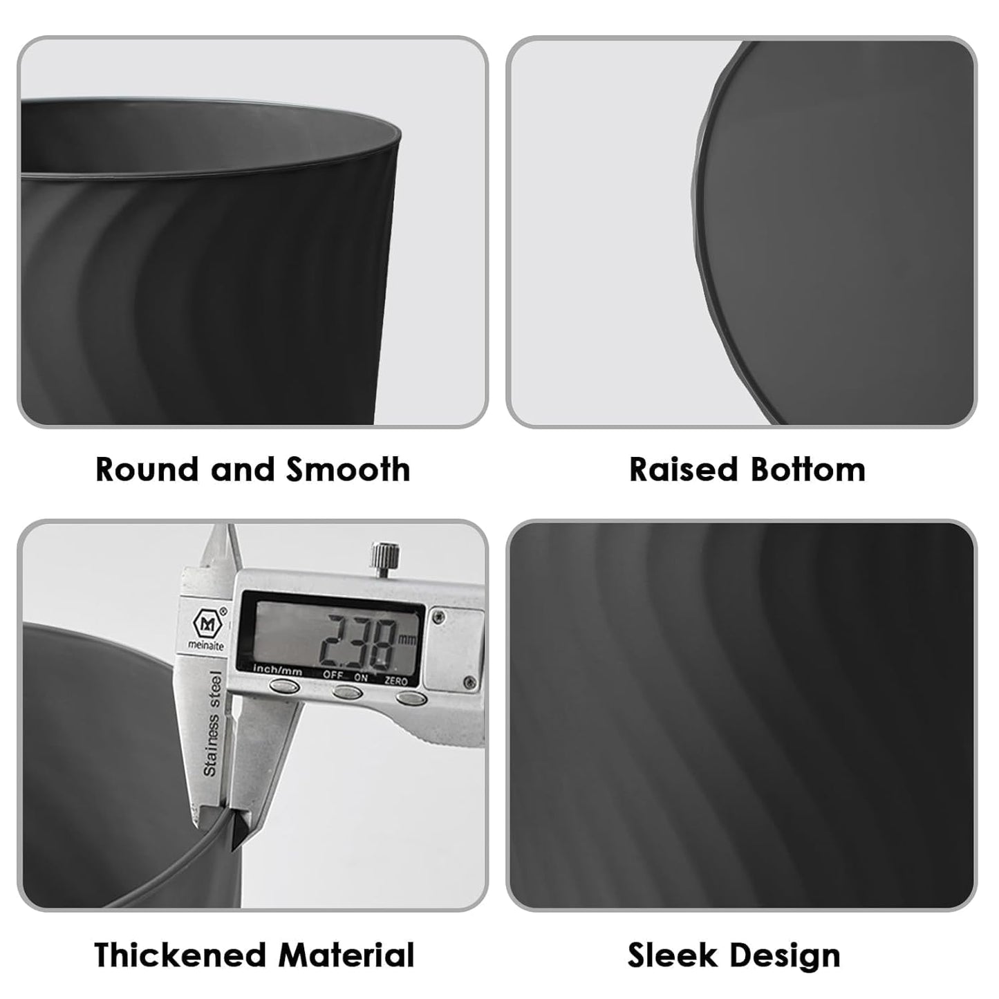 YGJT Small Trash Can, 3 Pack 1.8 Gallons Bathroom Trash Can Waste Basket, Round Garbage Can, Plastic Trash Bin for Kitchen, Dorm, Bedroom, Office, Living Room, Study, Compact Spaces(White Black Grey)