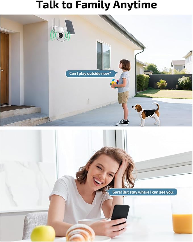 《100% Solar Powered & 2-Way Audio》Outdoor Wireless PTZ Camera System, 4MP Solar Powered Battery Cameras,Home Video Surveillance, Surveillance DVR Kits