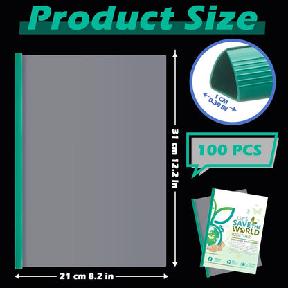 Thenshop 100 Pcs Clear Report Covers with Sliding Bars Sliding Bar File Folder Binder Plastic Report Folder for File Paper Book Resume Letter Office, 30 Sheet Capacity(Green)