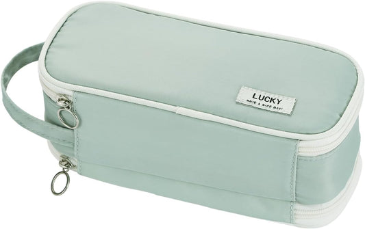 Large Pencil Case Zipper Pencil Pouch for Girls Adults Kids Aesthetic Pencil Bag with Handle Portable Big Capacity Pen Bag Organizer for School Office Green
